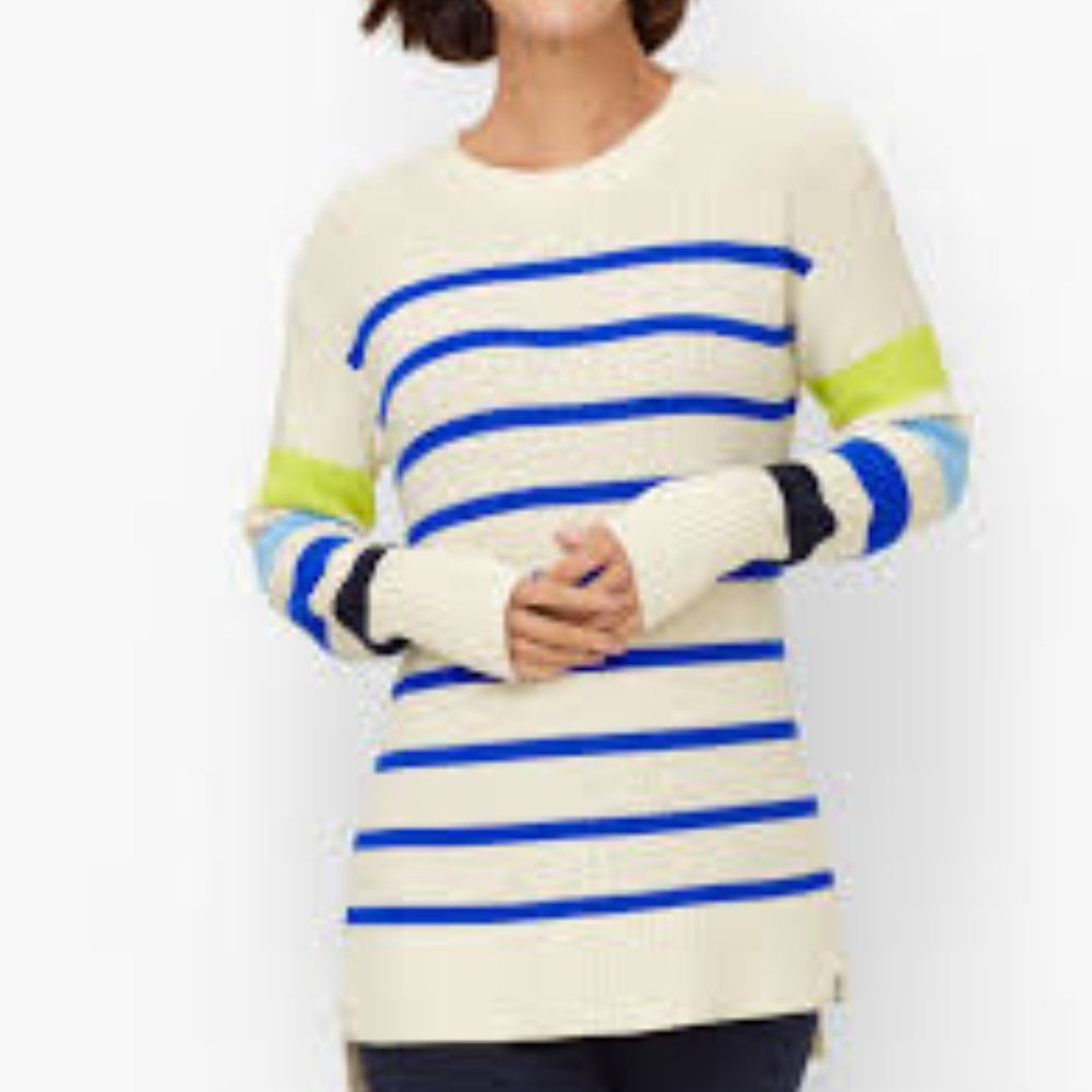 Talbots Multi Stripe Crewneck High-Low Sweater Style # P223034870  NWT